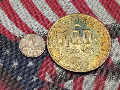 1896 Guatemala 1/4 Silver Real & 1975 Mali 100 Francs (2 PCS). 1896 Guatemala 1/4 Silver Real 