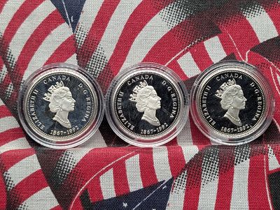 (3) 1867-1992 PROOF Canada 25 Silver Cents - Manitoba, New Brunswick & Ontario in Capsules. (3) 