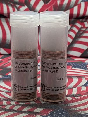 2 Tubes of Uncirculated 2010-2012 National Park Quarters - P&D Mint (60 Coins). 2 Tubes of 