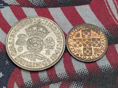 1948 Timor 10 Avos - UNC & 1941 United Kingdom 2 Silver Shillings (2 PCS). 1948 Timor 10 Avos - 