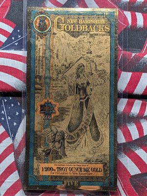 1/200th Troy Oz. 24k PURE GOLD 2021 $5.00 New Hampshire Goldback Condition PLEASE NOTE Some 