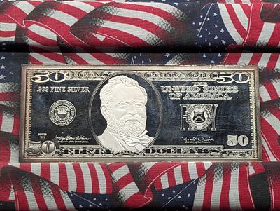 4 Oz. .999 FINE SILVER 1998 Series $50.00 Federal Reserve Note Designed Large Art 