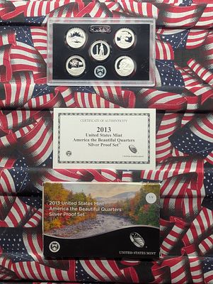 2013-S US Mint 90% Silver America the Beautiful Quarter Set, Five 90% Silver 