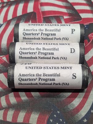 2014 P, D, S America the Beautiful Quarters Ten Dollar Rolls Shenandoah National Park 