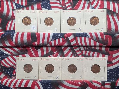 (2) 1969-S, (2) 1970-P, (2) 1972-D, (2) 1974-P BU Lincoln Memorial Cent Condition PLEASE NOTE 