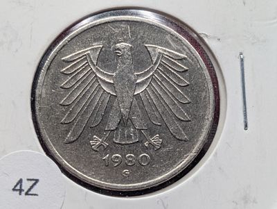1980-G Germany 5 Mark coin C/N Condition PLEASE NOTE Some coins may have a grade on the package 