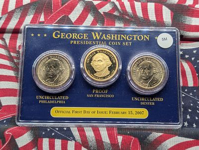 2007 P,D, & S George Washington Presidential Dollar Three Coin Set. 2007 P,D, &amp; S George 