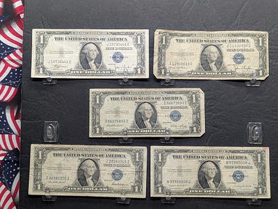 1935-C 1935-D 1935-E 1935-F 1935-G $1 Blue Seal Silver Certificates. Bust Of George Washington. 