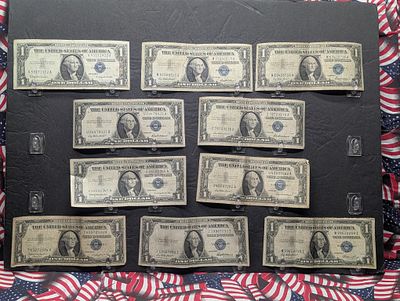 Lot of Ten Various 1957 & 1935 Series $1.00 Silver Certificates - (5) 1957's, (3) 57-B's, (1) 