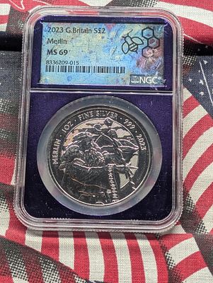 1 Oz. .999 FINE SILVER 2023 Great Britain 2 Pounds Merlin Coin - NGC MS69 Condition IMPORTANT 