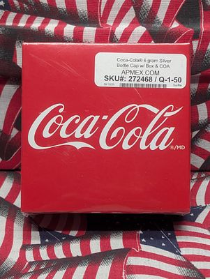 6 Gram .999 FINE SILVER Coca-Cola Bottle Cap Designed Bullion in Sealed Box w/ 