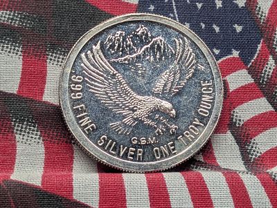 1 Oz. .999 FINE SILVER Prospector/Eagle Designed Round Condition IMPORTANT NOTICE REGARDING 