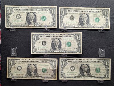 (5) 1963-B Joseph Barr $1 Federal Reserve Notes Condition PLEASE NOTE: Some coins may include a 