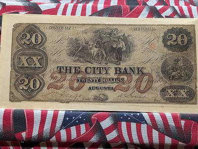 1854 Southern States Currency. The City Bank, Augusta, GA $20. Condition IMPORTANT NOTICE 