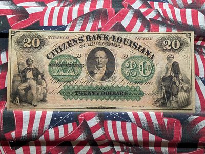 1860s Citizens Bank $20 Shreveport, Louisiana. Not Issued Remainder. Condition IMPORTANT 