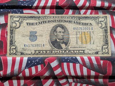 1934 A $5 Silver Certificate w/Yellow Seal. Emergency Currency Issued for North Africa. 