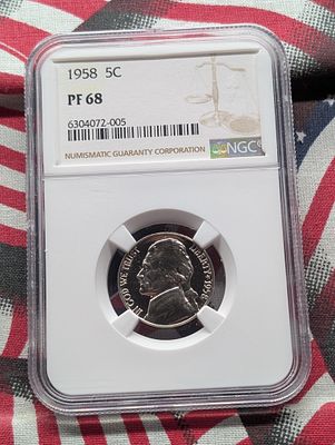 1958 PROOF Jefferson Nickel - NGC PF68 Condition PLEASE NOTE Some coins may have a grade on the 
