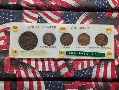 U.S. Type Cents Collection in Capital Case - Includes Large Cent (Holed), Flying Eagle Cent 