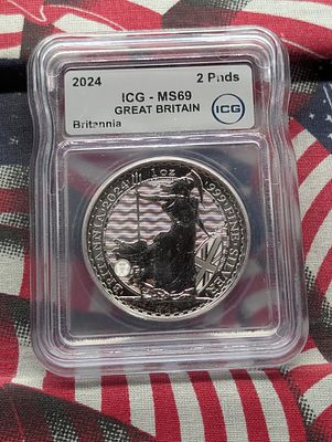 1 Oz. .999 FINE SILVER 2024 Great Britain 2 Pounds Britannia - ICG Cert. MS69 Condition PLEASE 