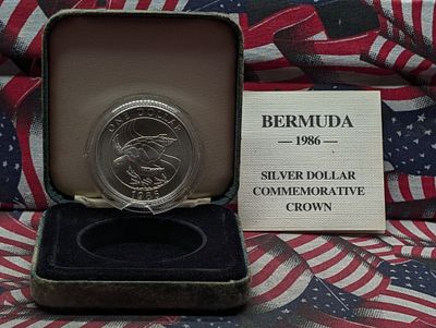1986 Bermuda Green Turtle Silver Dollar Commemorative Crown in OGP w/ COA *BRILLIANT UNC* - 