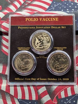 2019 PD&S Pennsylvania Innovation Polio Vaccine Dollar Mint Mark Collection in Display *First 