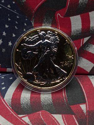 Gold & Platinum *LAYERED* 2021 American Silver Eagle in Capsule - One Troy Ounce .999 Fine Silver. 