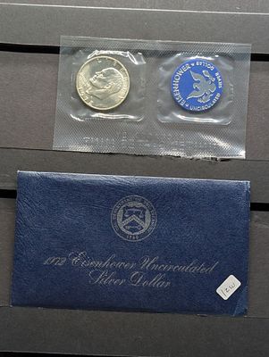 1972-S Eisenhower UNC Silver Dollar in OGP - All Three Coins are 40% Silver Condition PLEASE 