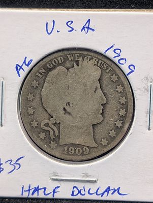 1909 Silver Barber Half Dollar Condition PLEASE NOTE Some coins may have a grade on the package 