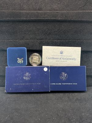 1987-S United States Constitution Commemorative Proof 90% Silver Dollar with Box & COA. 1987-S 