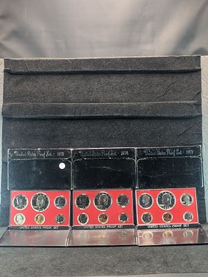 3- U.S. Proof Sets, 1973-S, 1974-S, 1977-S Condition PLEASE NOTE Some coins may have a grade on 