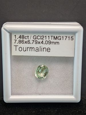 Seafoam Green Stone Described as Tourmaline, Approx. 1.48 Carats (GCI Certification). A seafoam 