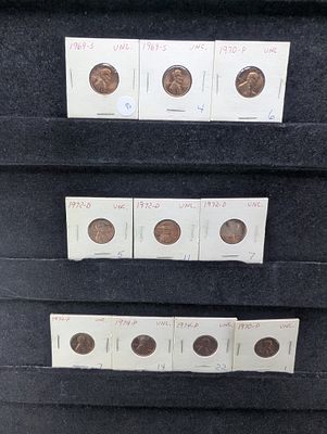(2) 1969-S, (2) 1970-P, (3) 1972-D, (3) 1974-P BU Lincoln Memorial Cents Condition PLEASE NOTE 