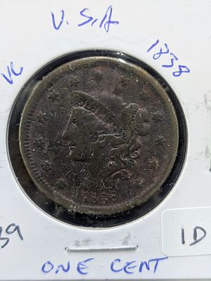1838 Matron Head Large Cent - 187 Years Old! - Damaged Die? Condition PLEASE NOTE Some coins 