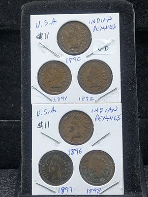 1890, 1891, 1892, 1896, 1897, & 1898 Indian Head Cents. 1890, 1891, 1892, 1896, 1897, &amp; 1898 
