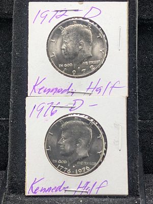 1972-D & 1976-D Bicentennial, Kennedy Half Dollars - UNC. 1972-D &amp; 1976-D Bicentennial 