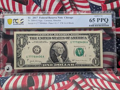 US 2017 $1 Federal Reserve Note, Fr. 3004-G, PCGS Gem Unc 65 PPQ Condition PLEASE NOTE Some 