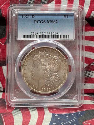 1921-D Morgan Silver Dollar - PCGS MS62 Condition PLEASE NOTE Some coins may have a grade on 