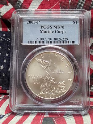 2005-P Marine Corps Commem 90% Silver Dollar - PCGS MS70 Condition PLEASE NOTE Some coins may 