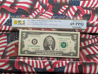 2003 A Series $2.00 Federal Reserve Note New York - PCGS Banknote Cert. SUPERB GEM UNC 69 PPQ. 20 