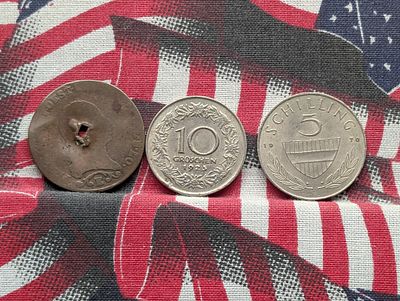 1925 Ten Groschen, 1970 Five Schilling, & No Date Austrian Coins. 1925 Ten Groschen, 1970 Five 