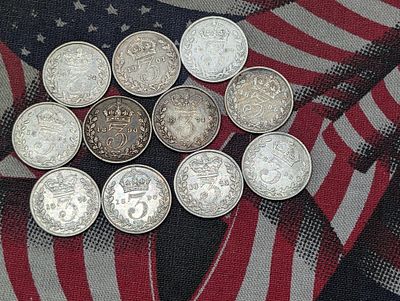 (11) Great Britain Three Pence Silver Coins - Various Dates Condition PLEASE NOTE Some coins 
