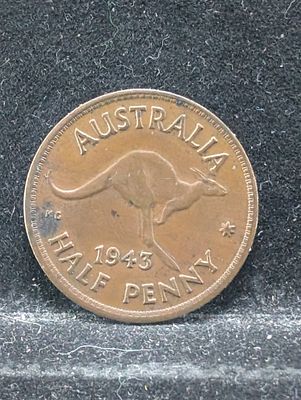 1943 Australia Half Penny Condition PLEASE NOTE Some coins may have a grade on the package or 