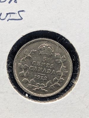 1912 Canada 5 Cents - 92.5% Silver Condition PLEASE NOTE Some coins may have a grade on the 