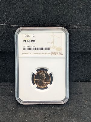 US 1956 One Cent, Copper, KM-132, NGC PF 68 RD Condition PLEASE NOTE Some coins may have a 