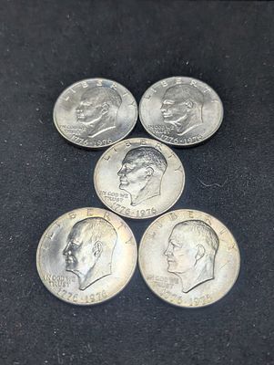 Five US 1776-1976 Eisenhower Dollars, Copper-Nickel Clad, KM-206 Condition PLEASE NOTE Some 