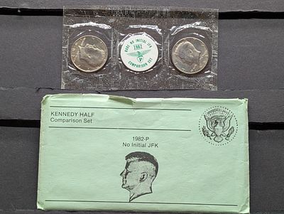 1982-P Kennedy Half Dollar Comparison Set w/ No Initial JFK in OGP Condition PLEASE NOTE Some 