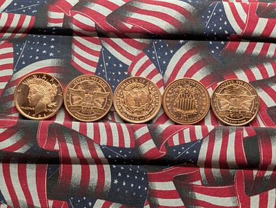 Five 1 Oz. Each .999 FINE COPPER Various Designed Rounds Condition PLEASE NOTE Some coins may 