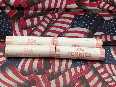 Four Full Bank Rolls of *BU* 1990's Lincoln Memorial Cents Condition PLEASE NOTE Some coins may 