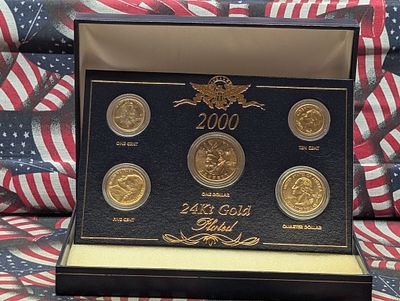 2000 - 24kt Gold Plated 5-Coin Set Condition PLEASE NOTE Some coins may have a grade on the 
