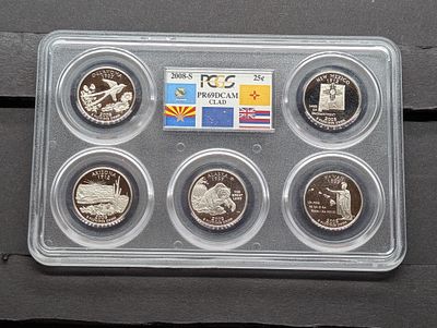 US 2008-S Five State Quarters Set, Clad, PCGS PR69DCAM Condition PLEASE NOTE Some coins may 